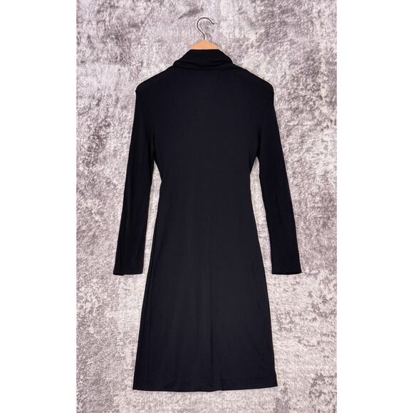 Piazza Sempione Dress US Small Womens Black Drape Neck Long Sleeve Keyhole - Picture 3 of 7